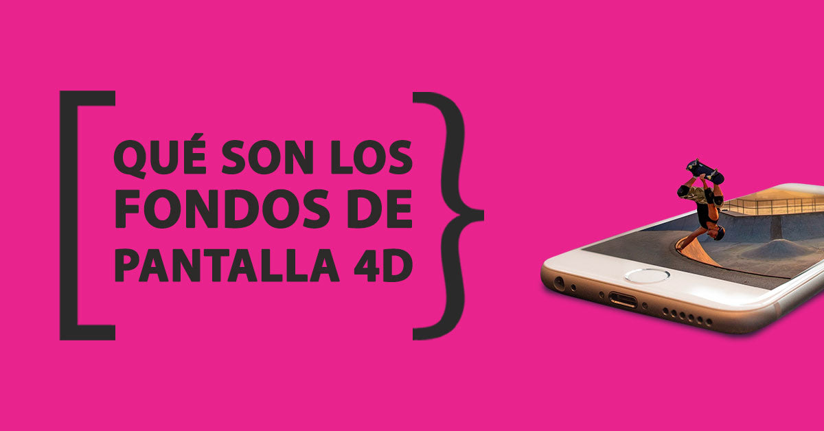 Imagen de un smartphone con efecto tridimensional mostrando una figura en movimiento sobre fondo rosa KARKASA, con el texto “Qué son los fondos de pantalla 4D”.