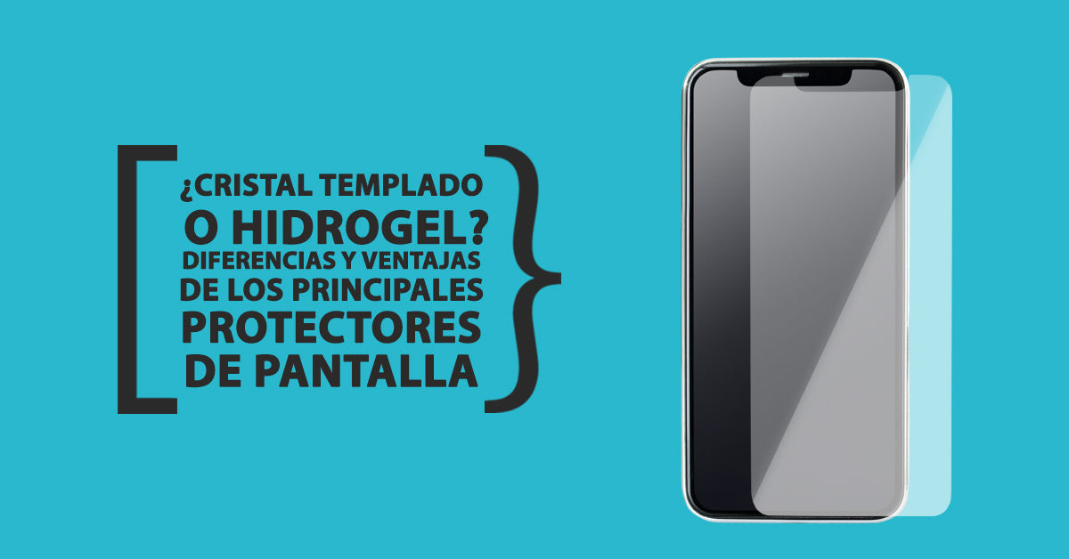 Protector de pantalla de movil sobre fondo azul KARKASA, junto al texto “Cristal templado o hidrogel, diferencias y ventajas de los principales protectores de pantalla”.