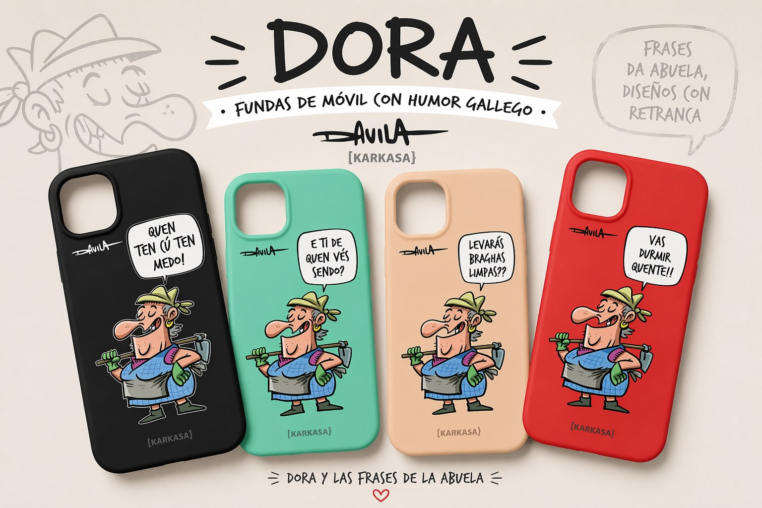 Dora a Desbrozadora, personaje de Luis Davila, en la colección de fundas de móvil de KARKASA