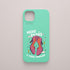 Funda verde menta con ilustración de unos zapatos de tacón fucsia y la frase gallega "Hoxe estás a todo trinque", diseño de Son un Toxo.