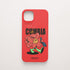 Funda de móvil de silicona roja con una flor roja con pañuelo y el rótulo «Viva la cumbia», diseño Cumbiero Gang de Chetone Sánchez para KARKASA.