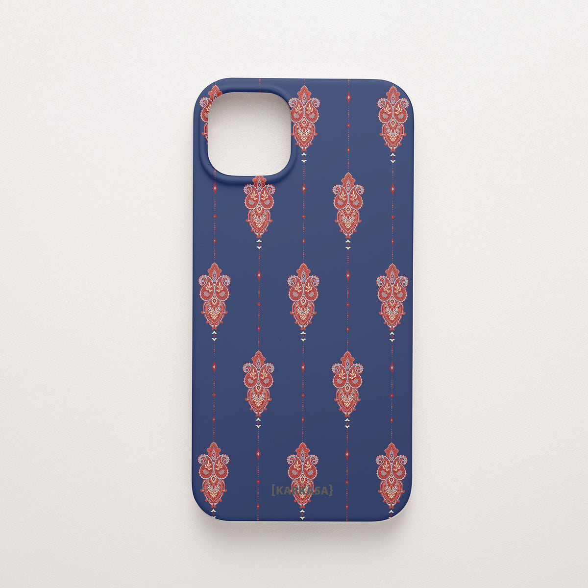 Funda de móvil Damasco Persa, diseño original de KARKASA, silicona azul marino