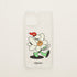 Funda de móvil transparente con una flor blanca con una llama roja y brotes verdes, diseño Green Lover de Chetone Sánchez para KARKASA.