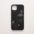 Funda de móvil KARKASA con ilustración lineal blanca de una figura leyendo con flores y mariposas, en silicona mate Silk Touch negra.