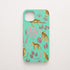 Funda KARKASA Silk Touch verde menta con estampado de leopardos dorados y hojas tropicales en tonos rosas y lilas. Carcasa diseño jungla chic.