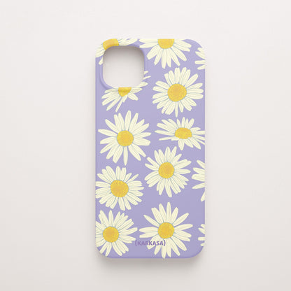 Funda KARKASA Silk Touch lila con estampado grande de margaritas blancas y amarillas. Carcasa de silicona estilo retro floral.