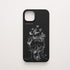 Funda de móvil KARKASA con diseño lineal blanco de silueta de mujer y mariposas, en silicona mate Silk Touch negra.