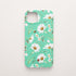 Funda móvil Miel y Pétalos KARKASA en Silk Touch verde menta con diseño floral de margaritas, abeja y mariquita.