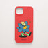 Funda de móvil de silicona roja con una flor azul con gorra amarilla y destellos, diseño No Bobo de Chetone Sánchez para KARKASA.