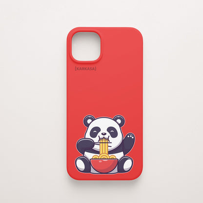 Funda KARKASA Silk Touch roja con ilustración kawaii de un oso panda comiendo un bol de ramen. Carcasa de estilo anime japonés.