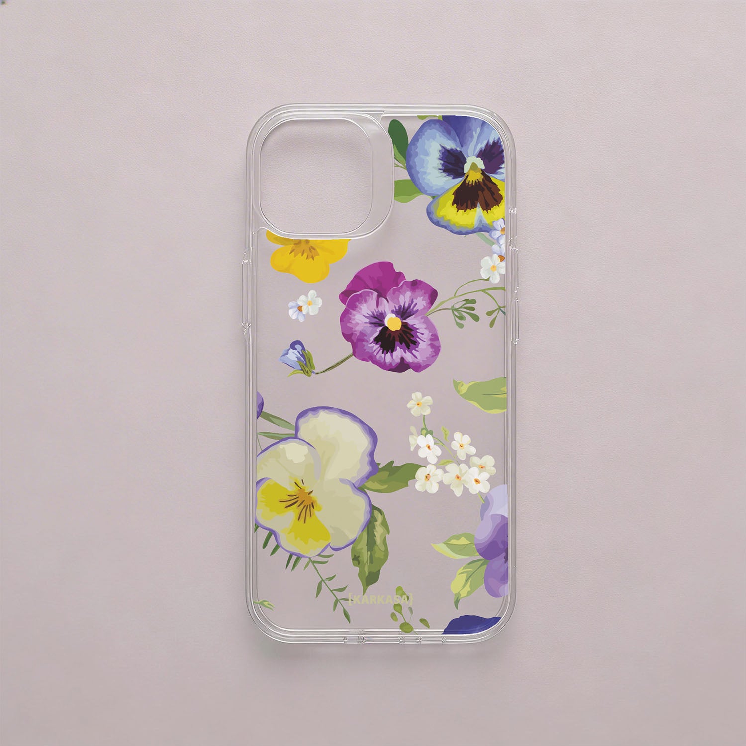 Funda móvil Pensamientos de Ensueño KARKASA en Crystal Shield transparente antigolpes con diseño floral de pensamientos de colores