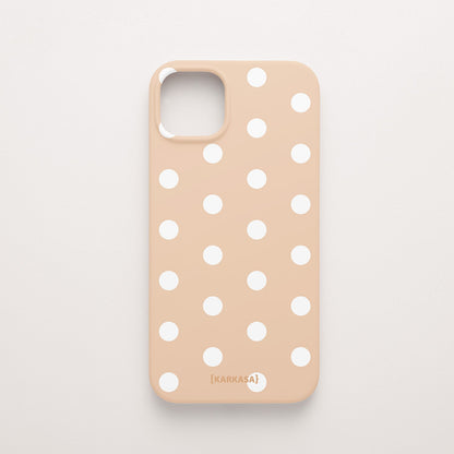 Funda KARKASA Silk Touch rosa nude con estampado clásico de lunares blancos (polka dots). Carcasa mate de silicona estilo retro vintage.