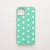 Funda KARKASA Silk Touch verde menta con estampado clásico de lunares blancos (polka dots). Carcasa mate de silicona estilo retro vintage.