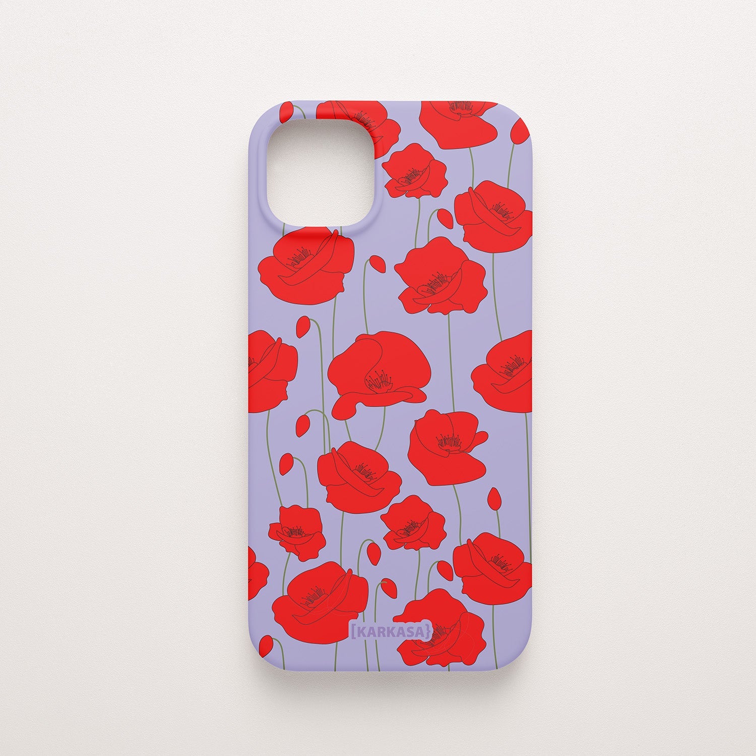 Funda KARKASA Silk Touch lila con estampado vibrante de amapolas rojas. Carcasa diseño floral rojo.