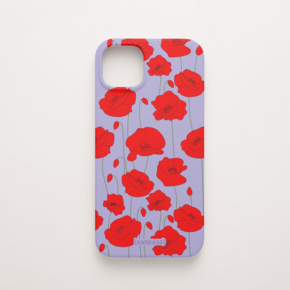 Funda KARKASA Silk Touch lila con estampado vibrante de amapolas rojas. Carcasa diseño floral rojo.