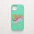 Funda KARKASA Silk Touch verde menta con frase Smile Looks Good On You en tipografía groovy psicodélica de colores. Carcasa mate de silicona para smartphone.