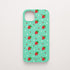 Funda KARKASA Silk Touch verde menta con estampado pop de fresas rojas y lunares blancos. Carcasa mate de silicona estilo frutal.