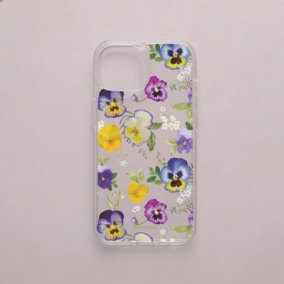 Funda móvil Sueño de Pensamientos KARKASA en Crystal Shield transparente antigolpes con diseño floral de pensamientos de colores