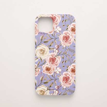 Funda KARKASA Silk Touch lila con diseño Vintage Roses de flores suaves. Carcasa protectora de silicona mate para smartphone.