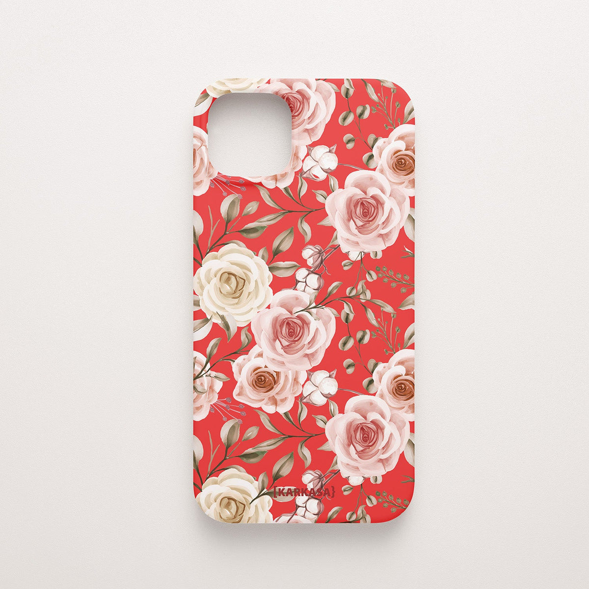 Funda KARKASA Silk Touch roja con diseño Vintage Roses de flores suaves. Carcasa protectora de silicona mate para smartphone.