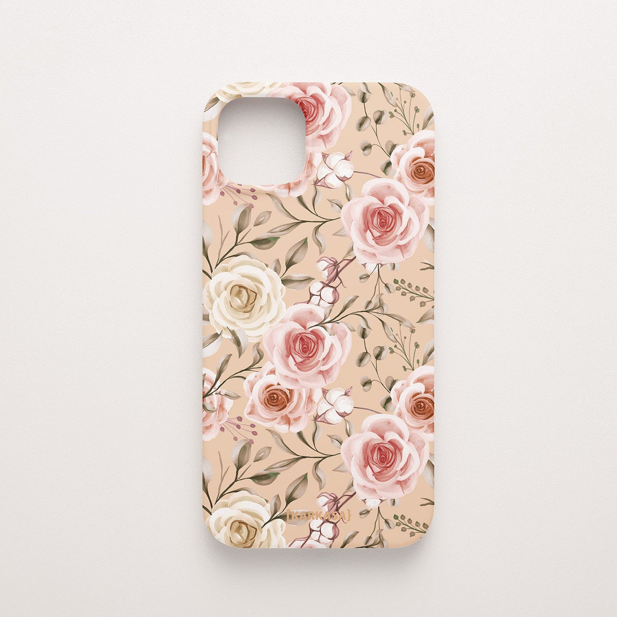 Funda KARKASA Silk Touch rosa nude con diseño Vintage Roses de flores suaves. Carcasa protectora de silicona mate para smartphone.