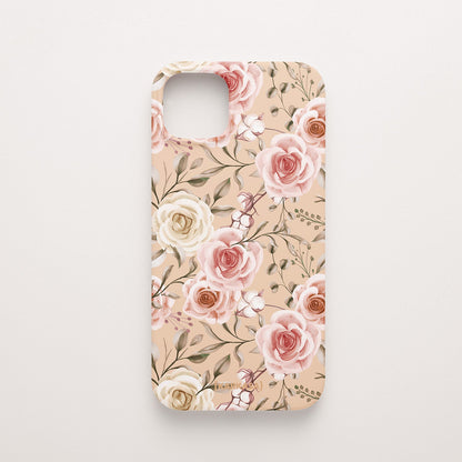 Funda KARKASA Silk Touch rosa nude con diseño Vintage Roses de flores suaves. Carcasa protectora de silicona mate para smartphone.