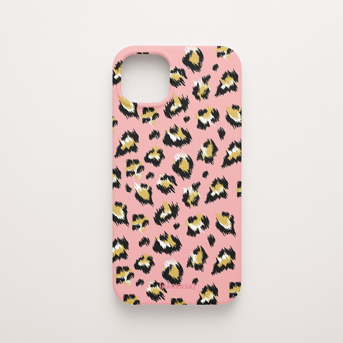 Funda KARKASA Silk Touch rosa chicle con estampado de leopardo moderno en negro y amarillo. Carcasa mate de silicona animal print vibrante.