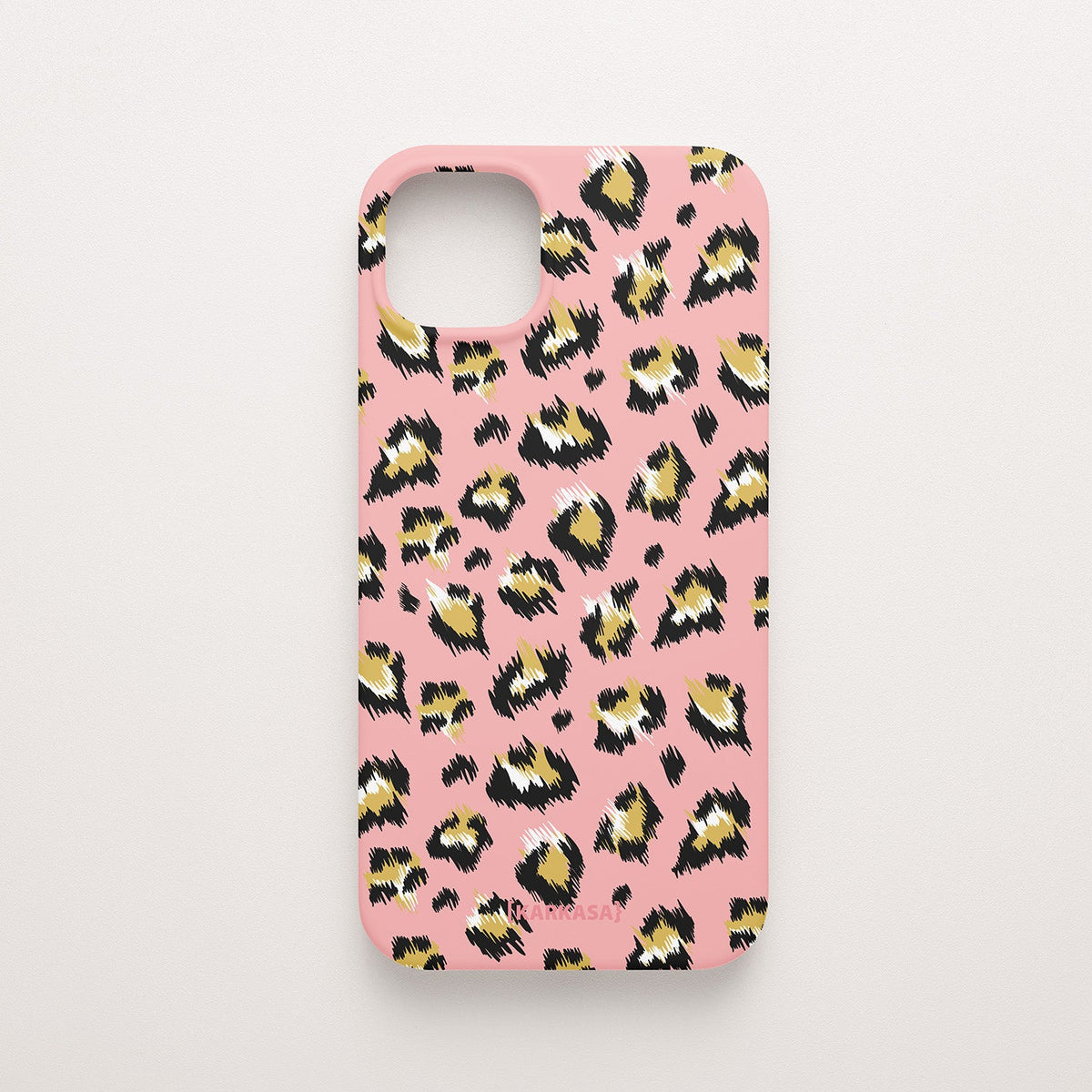 Funda KARKASA Silk Touch rosa chicle con estampado de leopardo moderno en negro y amarillo. Carcasa mate de silicona animal print vibrante.