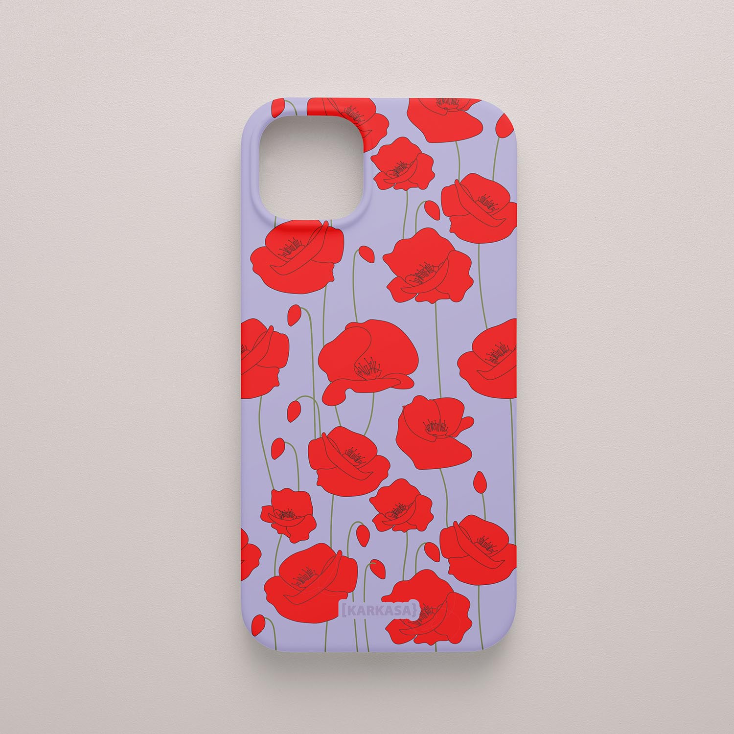 Funda KARKASA Silk Touch lila con estampado vibrante de amapolas rojas. Carcasa diseño floral rojo.