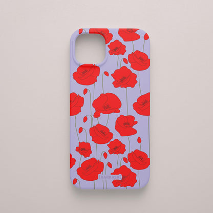 Funda KARKASA Silk Touch lila con estampado vibrante de amapolas rojas. Carcasa diseño floral rojo.