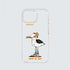 Funda transparente con ilustración de una gaviota con gorro de pescador naranja y zapatillas, diseño urbano de Ramaz.