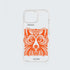 Funda KARKASA transparente antigolpes con ilustración geométrica moderna de una cabeza de zorro en color naranja, diseño de Gabriel Taccone.