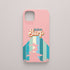 Funda KARKASA Silk Touch rosa chicle con diseño gráfico retro de surf en Galicia, silueta de surfista y letras estilo años 70.