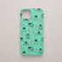 Funda KARKASA Silk Touch verde menta con patrón de insectos (abejas, mariquitas) en negro y ramas de hojas en color rosa coral. Carcasa diseño naturaleza.