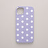 Funda KARKASA Silk Touch lila con estampado clásico de lunares blancos (polka dots). Carcasa mate de silicona estilo retro vintage.