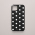Funda KARKASA Silk Touch negra con estampado clásico de lunares blancos (polka dots). Carcasa mate de silicona estilo retro vintage.