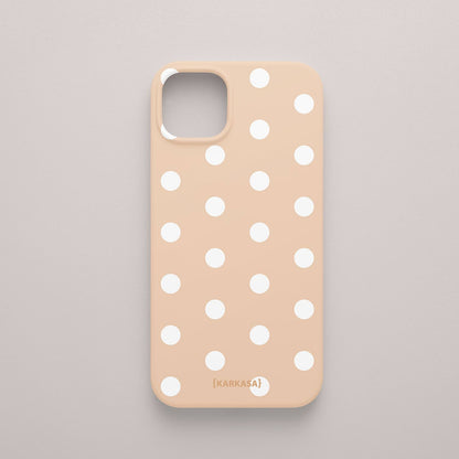 Funda KARKASA Silk Touch rosa nude con estampado clásico de lunares blancos (polka dots). Carcasa mate de silicona estilo retro vintage.