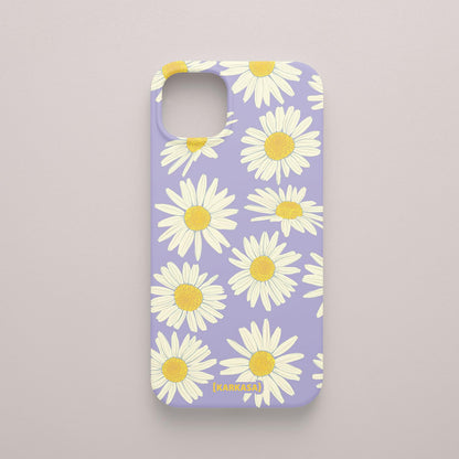 Funda KARKASA Silk Touch lila con estampado grande de margaritas blancas y amarillas. Carcasa de silicona estilo retro floral.