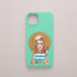Funda KARKASA verde menta con ilustración del artista Daniel Buitrón: marinera pelirroja estilo pin-up con camiseta de rayas azules y una urraca al hombro.