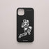 Funda KARKASA negra con ilustración en blanco de un mimo o personaje en movimiento estilo arte urbano, diseño de Gabriel Taccone.