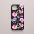 Funda KARKASA Silk Touch negra con pintura de orquídeas rosas y tallos verdes estilo acuarela. Carcasa floral artística.