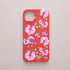 Funda KARKASA Silk Touch roja con pintura de orquídeas rosas y tallos verdes estilo acuarela. Carcasa floral artística.