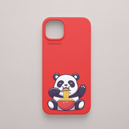 Funda KARKASA Silk Touch roja con ilustración kawaii de un oso panda comiendo un bol de ramen. Carcasa de estilo anime japonés.