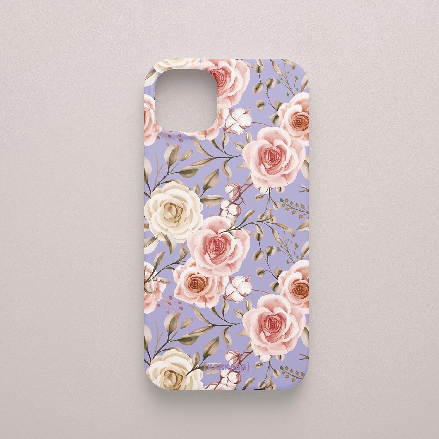 Funda KARKASA Silk Touch lila con diseño Vintage Roses de flores suaves. Carcasa protectora de silicona mate para smartphone.