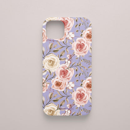 Funda KARKASA Silk Touch lila con diseño Vintage Roses de flores suaves. Carcasa protectora de silicona mate para smartphone.