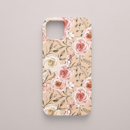 Funda KARKASA Silk Touch rosa nude con diseño Vintage Roses de flores suaves. Carcasa protectora de silicona mate para smartphone.