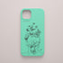 Funda de móvil KARKASA con diseño lineal negro de silueta de mujer y mariposas, en silicona mate Silk Touch verde menta