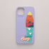 Funda KARKASA Silk Touch lila con ilustración de una tabla de surf conteniendo un paisaje de playa, pinos y atardecer en Galicia.