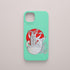 Funda KARKASA verde menta con ilustración de Daniel Buitrón: Torre de Hércules de A Coruña rodeada de OVNIs, tentáculos y un sol rojo de fondo.